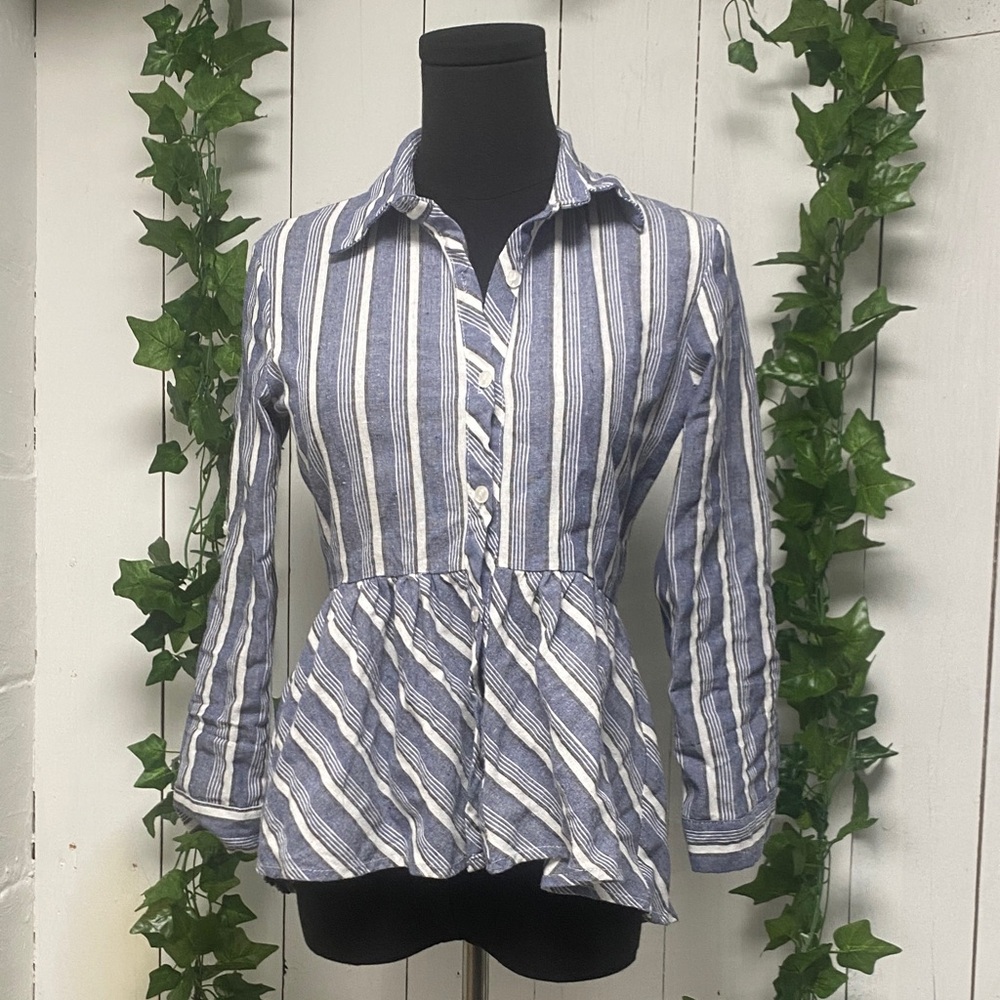 Love Notes Blue and White Striped Button Down Shirt